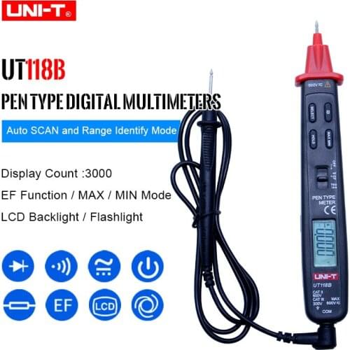 UNI-T Pen Type Digital Multimeter 3000 Counts UT118B AC DC Voltage Detector Resistance Capacitance Meter Tester