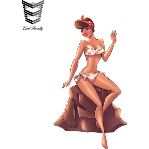 EARLFAMILY 13cm x 7.1cm Cartoon Bikini Girl Vinyl Car Decal Large Pin Up Beach Car Stickers Window Tailgate Car Accessories
