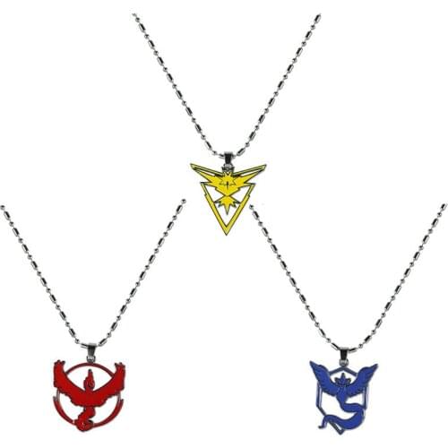 Elf Pokemon Yellow Zapdos Team Three Camps Metal Long Cartoon Necklace Chain Pichachu Boys Girls Birthday Christmas Gifts