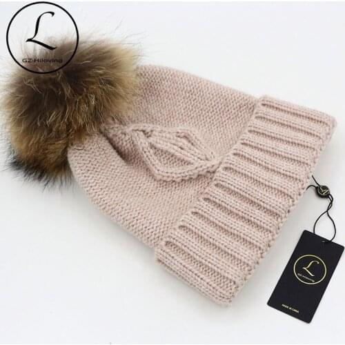 GZHILOVINGL Thick Beanies Cap For Women Striped Hats Genuine Fur Winter Hat Elasticity Unisex Gorros 16523A1