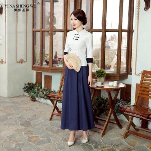 Chinese Traditional Women Sexy Cheongsam Dance Performance Costume Tang Suit Sexy Kimono Top + Skirt Qipao New Style Cheongsam