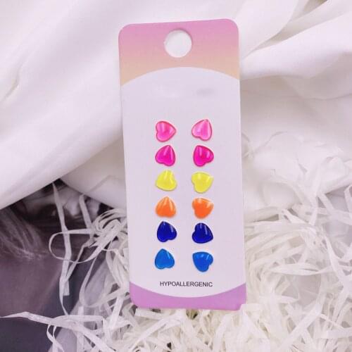 Colorful Heart Earrings Pink Orange Green Yellow Blue Tiny Earrings Small Piercing Stud Earrings For Women Girl Ear Jewelry Gift