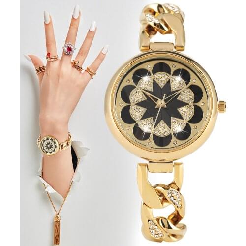 Premium Quartz Analog Watch For Women Exquisite Diamond Flower Shape Watches Bracelet Bangle Female Watch Top Luxury Ladies Gift