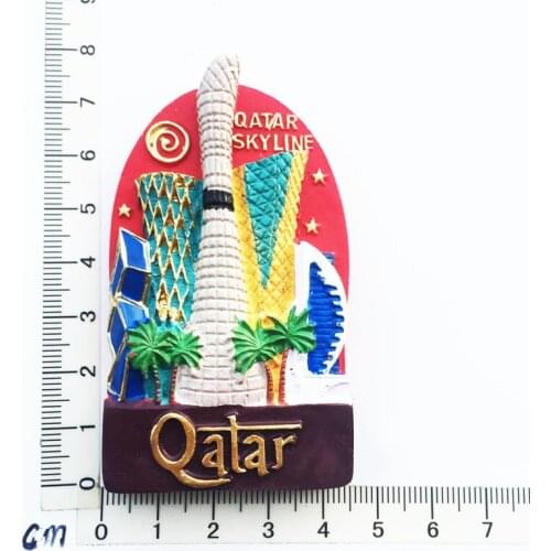 Qatar Skyline)Fridge Magnet Creative Travel Commemorate Crafts 3D Ornaments Magnetism Resin Material Refrigerator Stickers