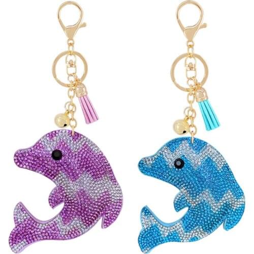 Cute Dolphin Keychain Rhinestone Crystal Keyring Car Key Chain Women Key Holder Ring Bague Wholesale Jewelry Gifts