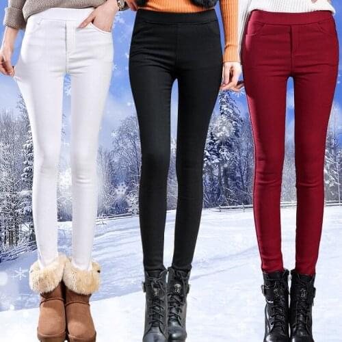 Fashion Women Autumnal Winter Add Velvet Thicken Warm Pants Slim Candy Colors Pencil Pants Elastic Fabric Trousers