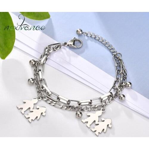 Nextvance Boy Girl Family Multilayer Bracelet Stainless Steel Silver Color Bead Bracelets for Lover Friend Gift Pulsera Bijiuox