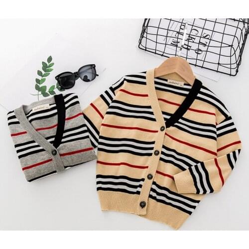 New 2020 kids winter clothes thin cardigan knitted striped baby girl boys sweaters coat 1-7 years