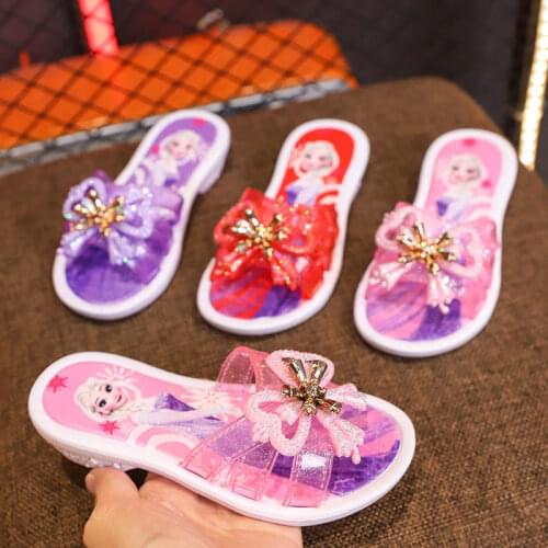 2021 Summer New Foreign Style Bow Tie High-heeled Children Wear Girls' Lovely Princess Slippers Indoors and Outdoors Sandals