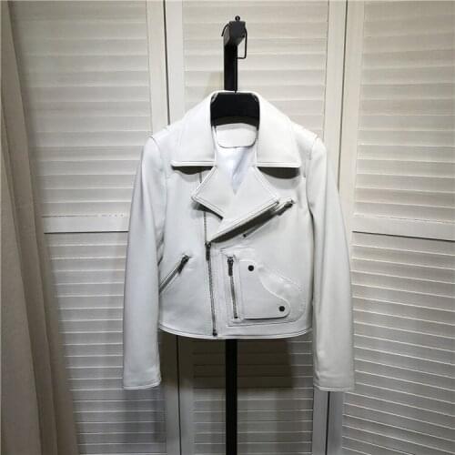 Spring 2021 New Designer Sheepslin leather coat Fashion womens White Genuine leather jackets B696