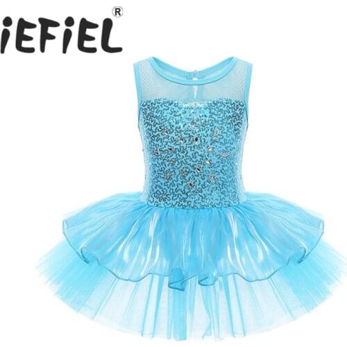 Sequins Kids Children Girls Flower Dancewear Dress Gymnastic Ballet Leotard Tutu Dress Sleeveless Ballerina Fairy Prom Costumes