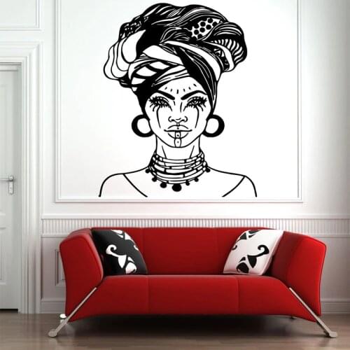Tribal African Woman Decal Beautiful Afro Girl Home Decor Black Women Vinyl Wall Art Self-adhesive Wall Murals DIY AM04