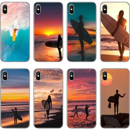 Surfing sunset sea Transparent Phone Case For iPhone 12 11 Pro Max Mini XS Max XR X 8 7 Plus 6 6S Plus 5 5S SE 2020