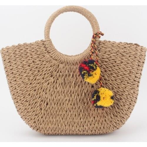 Factory direct sales of new paper rope round straw braiding bags half moon hand woven bags fashion idyllabic womens bags