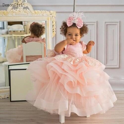 Pink Puffy Organza Baby Girl Dress Lace Causal Baby Girl Tutu Dress Birthday Wedding Performance Kids Clothing for Girls