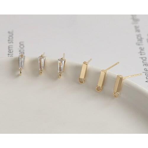 6pcs simple Copper plating stud Earrings for Women Vintage inlaid zircon belt hanging models color preservation diy accessories