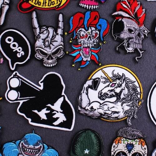 Ferocious Unicorn Patches For Clothing Iron On Punk Patches For Clothes Stripe Appliques For DIY T-shirt Badges Skull Patch