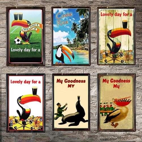 Toucan Metal Sign Bar Wall Decoration Seaside Coast Tin Sign Vintage Metal Poster Home Decor Painting Plaques Art Poster