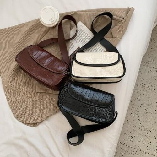 Retro Women PU Leather Street Travel Bag Fashion Alligator Pattern Shoulder Underarm Purse Portable Solid Color Commuter Handbag