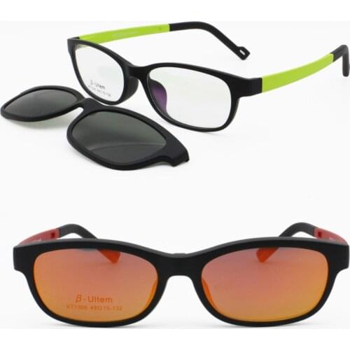 ULTEM rectangle prescription glasses with megnatic clip on colorful polarized sunglasses lens handy eyewear for kids 1305