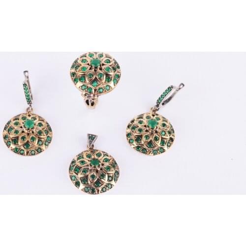 UM US JEWELRY Emerald Cubic Zirconia 925 Sterling Silver Triple Set