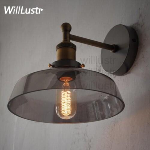 Willlustr smoke glass shade wall lamp bedside rest room hotel restaurant cafe bar light loft style wall sconce lighting fixture