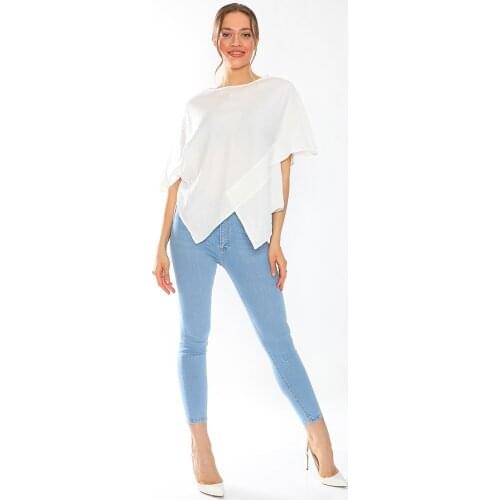 Women, 2021, Blouse, Shirt, Asymmetrical, Round Neck, Cotton, Short Sleeve, Solid Color, Comfortable, Medium Length, Seasonal