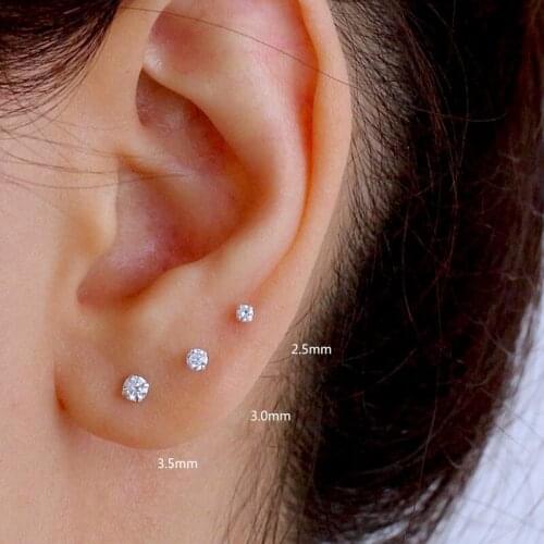 Aide 925 Sterling Silver Mini Crystal Stud Earrings For Women Girls Piercing Pendientes INS Cute Minimalist Earring 2.5/3/3.5mm