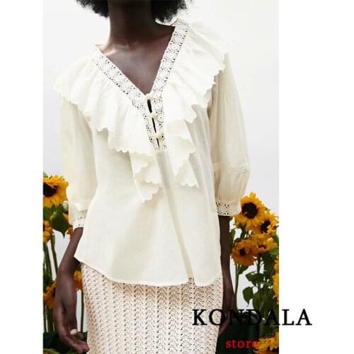 KONDALA Za Beige Oversized Polyester Shirts Women Solid Casual Summer Half Sleeve Mujer Laminated Trim Tops Vintage T-Shirts