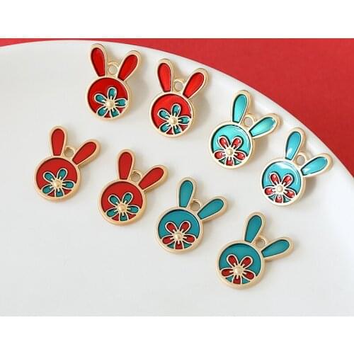 10pcs rabbit head Animal Earrings For Women Cute flower pattern good luck new year red string pendant diy bracelet accessories