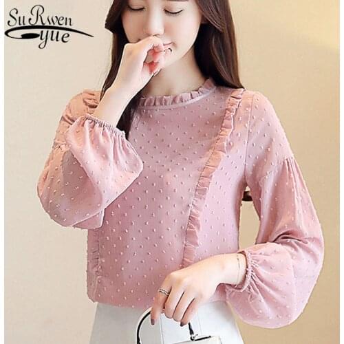 Top Fashion White Pink Bottom Women 2021 Long Sleeve Ladies Top Chiffon Womens Top Womens Top and Blusas 1699 50
