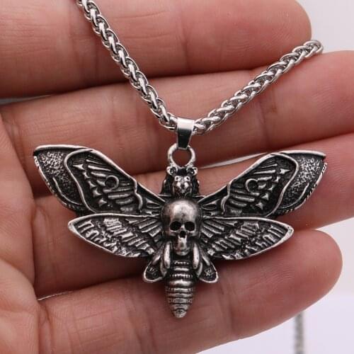 Halloween Deaths Head Skull Moth Necklace Wicca Moon Witchcraft Butterfly pendant Women Necklace With Metail Chain Christmas Gif