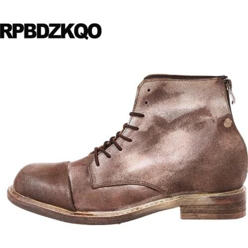 2018 Retro Combat Boots Brown Men Shoes Lace Up Round Toe Military Full Grain Booties Autumn Army Ankle Genuine Leather Luxury