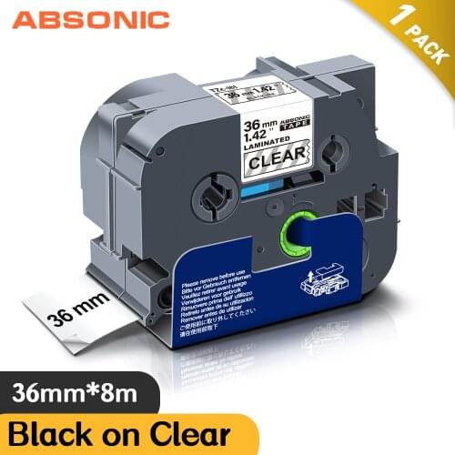 Absonic 36mm Tze-161 TZe 161 Laminated Label Tape Tze161 Tz161 Black on Clear TZe Tape for Brother P-Touch Label Maker PT-D800W