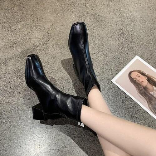 Thick-heeled Soft Leather Thick Short Boots Womens Winter Plus Velvet Nice Autumn New Mid-heel Small Thin Thin Boots Ins Tide