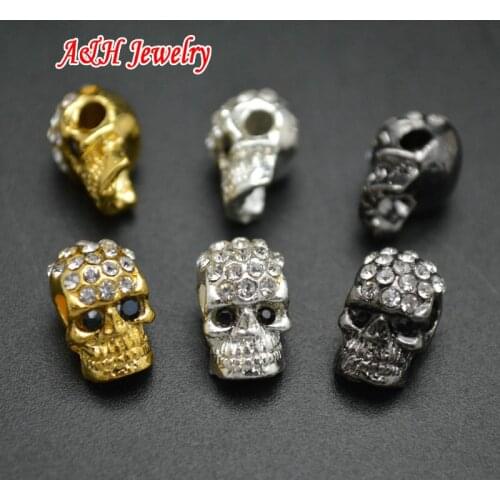20PCS Skull Head Beads 2mm Hole CZ Beads Setting Charms Gold Silver Gun Black DIY Findings For Jewelry Making