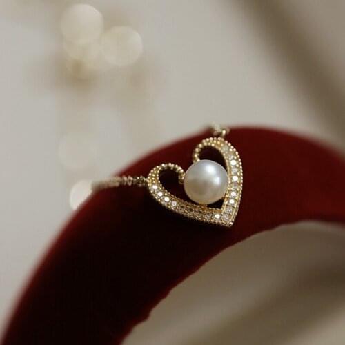 Morivovog 925 Sterling Silver Pearl Heart Pendant Necklace for Girls 14K Gold French Creative Clavicle Necklace Luxury Jewelry