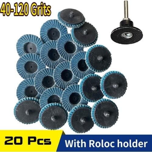 20PCS 2 Inch Flap Disc 40 60 80 120 Grit, Holder with 1/4 Inch Shank Abrasive Grinding Wheel Roll lock Disc for Die Grinder