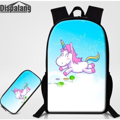Dispalang Unicorn Backpacks For Teens Girls Boys Fashion School Bags 16 Inch Large Bookbag Children 2 PCS Set Bagpack Pencil Bag