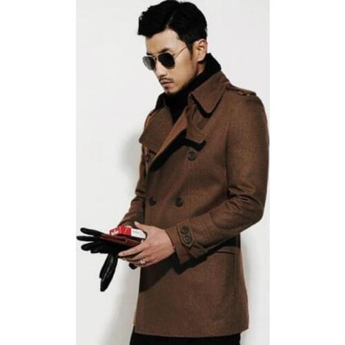 Brown casual woolen coat men trench coats Double breasted long sleeves overcoat mens cashmere coat casaco masculino england