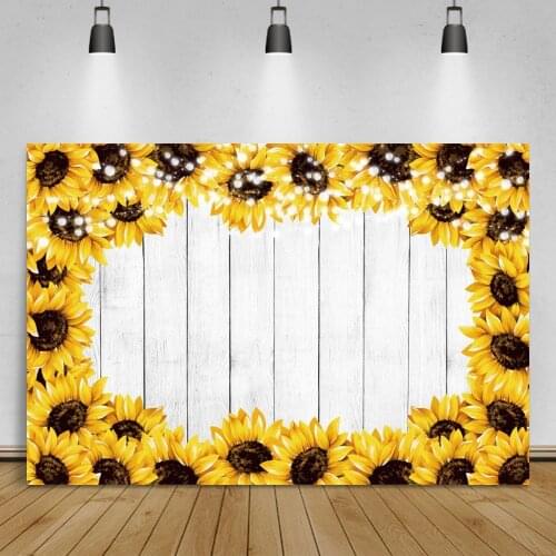 Laeacco Sunflower White Wooden Boards Light Decor Backdrop For Photographic Hardwood Child Toys Photocall Poater Photo Studio