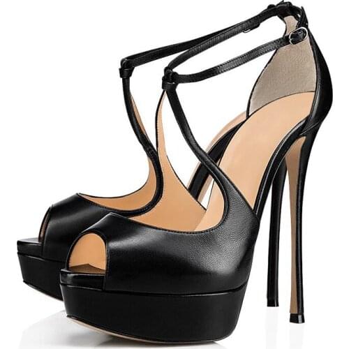 Summer new style fish mouth cross straps stiletto platform banquet dress womens shoes customized large size sexy catwalk sandal