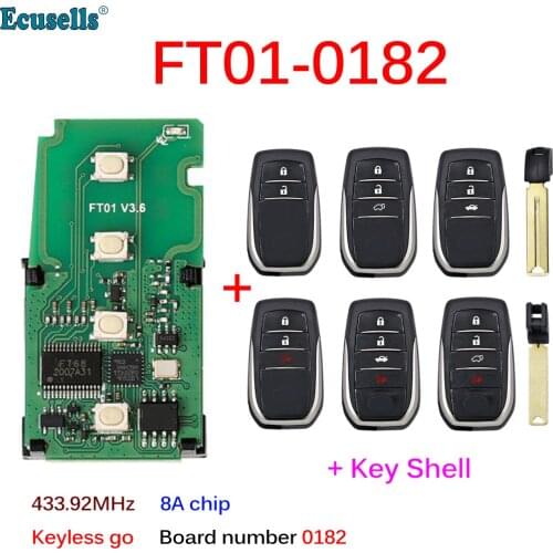Lonsdor FT01-0182 Circuit Board Number 0182 433MHz 433.92MHz 8A Chip Car Remote Smart Key PCB for Toyota Fortuner Hilux
