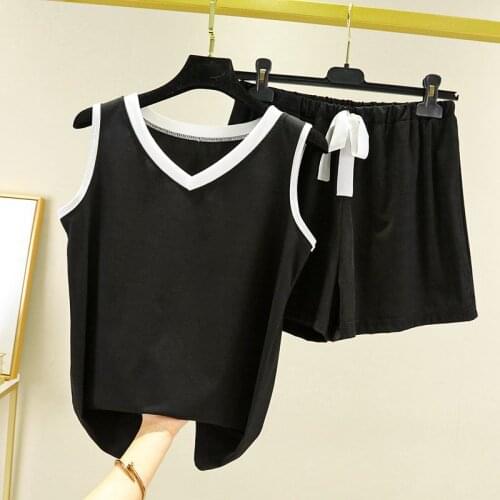 Sleeveless Vest Shirt + Shorts Sleepwear Set Casual V Neck Summer Pajamas Women Ice Silk Thin Nightwear Female Outside Wear