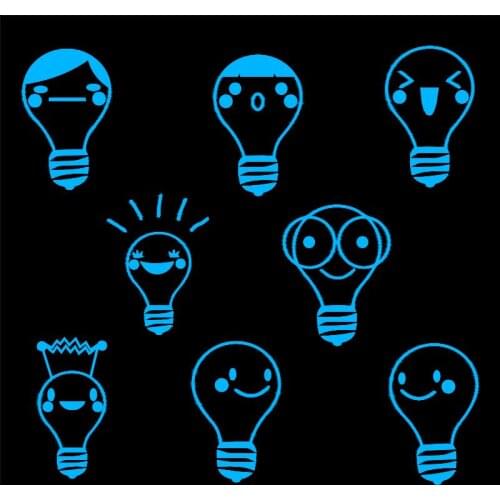 Lovely Funny Cartoon Bulb Glow Wall Stickers for Kids Rooms Boy Girl Bedroom Decoration Home Decor Switch Luminous Sticker Decal