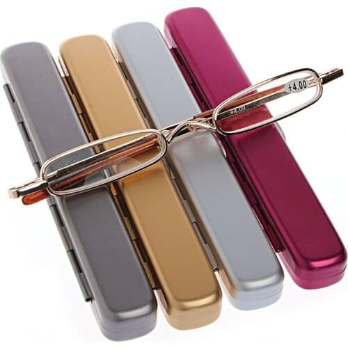 Mini Portable Metal Full Frame Reading Glasses Eyeglasses With Case +1.0 +1.5 +2.0 +2.5 +3.0 +3.5 +4.0 Gold/ Red/ Gray/ Silver