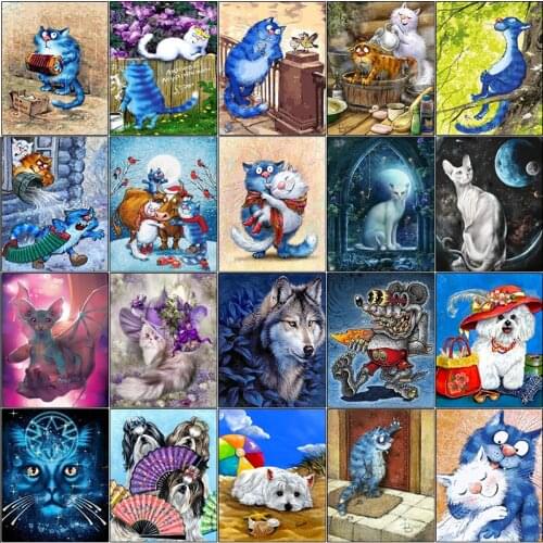 Full square cuadros 5d diamond painting kit set Animal cat wolf dog cartoon complet embroidery Cross stitch dirll drawing mosaic
