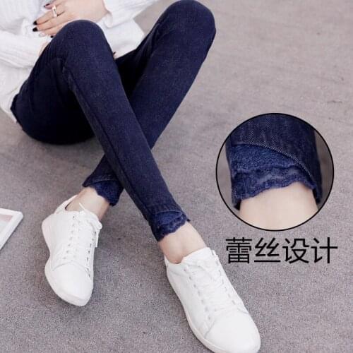 Maternity Fried spring clothing washing water flowers imitation cowboy pencil pants stitching bud silk of tall waist abdomen ela