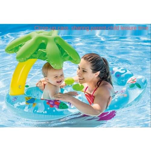 Mother-child Interaction Swimming Seat with Leaf Cover Thickened Inflatable Swimming Ring Parent-child Water-Playing