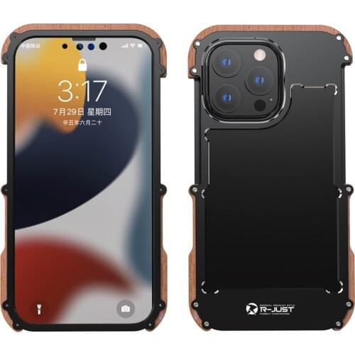 Without Glass Shockproof Fundas Metal Aluminum Wood Bumper Cover for iPhone13 iPhone 13 Mini Pro Max 13pro 13mini Case Coque